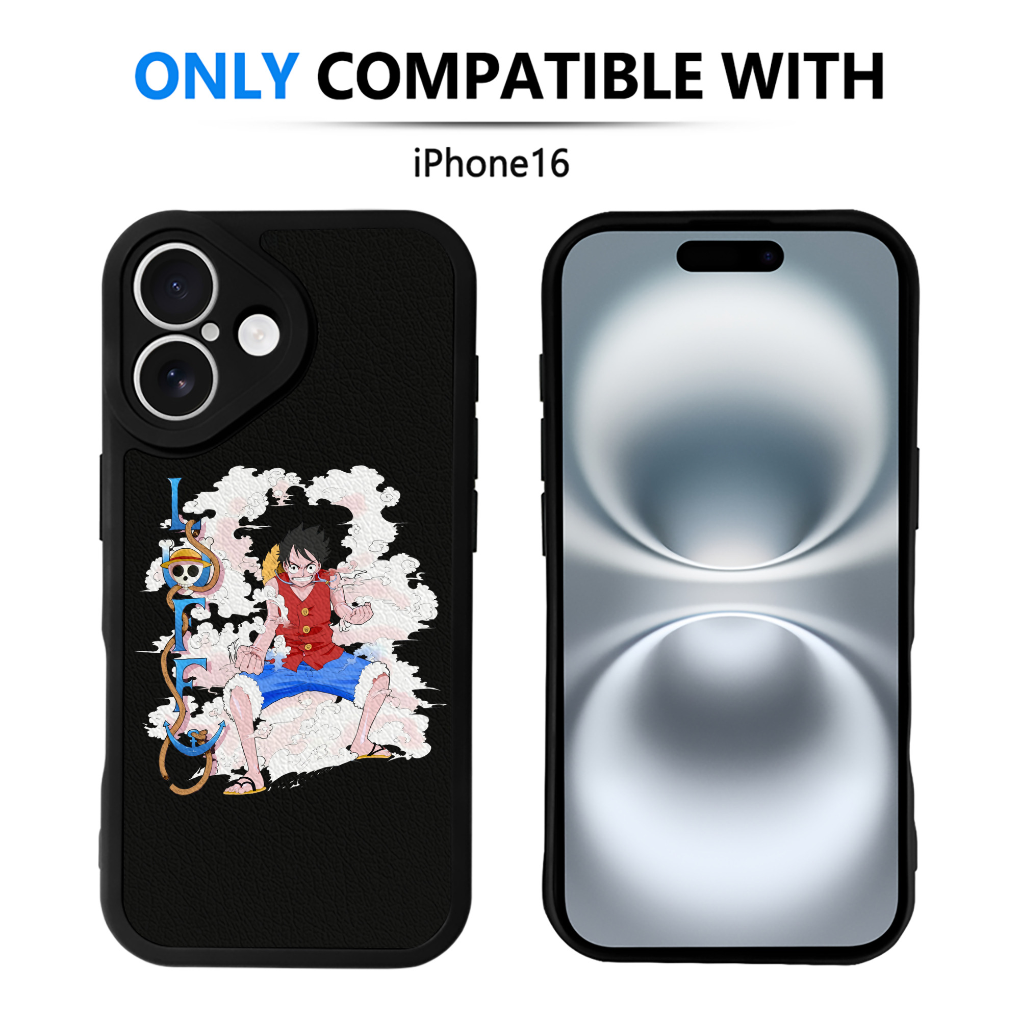（画像用） ワンピース モンキー・D・ルフィ ONE PIECE Monkey D. Luffy 【iPhone 16シリーズ対応】シリコンスマホケース（レザー調） 材質：シリコン
